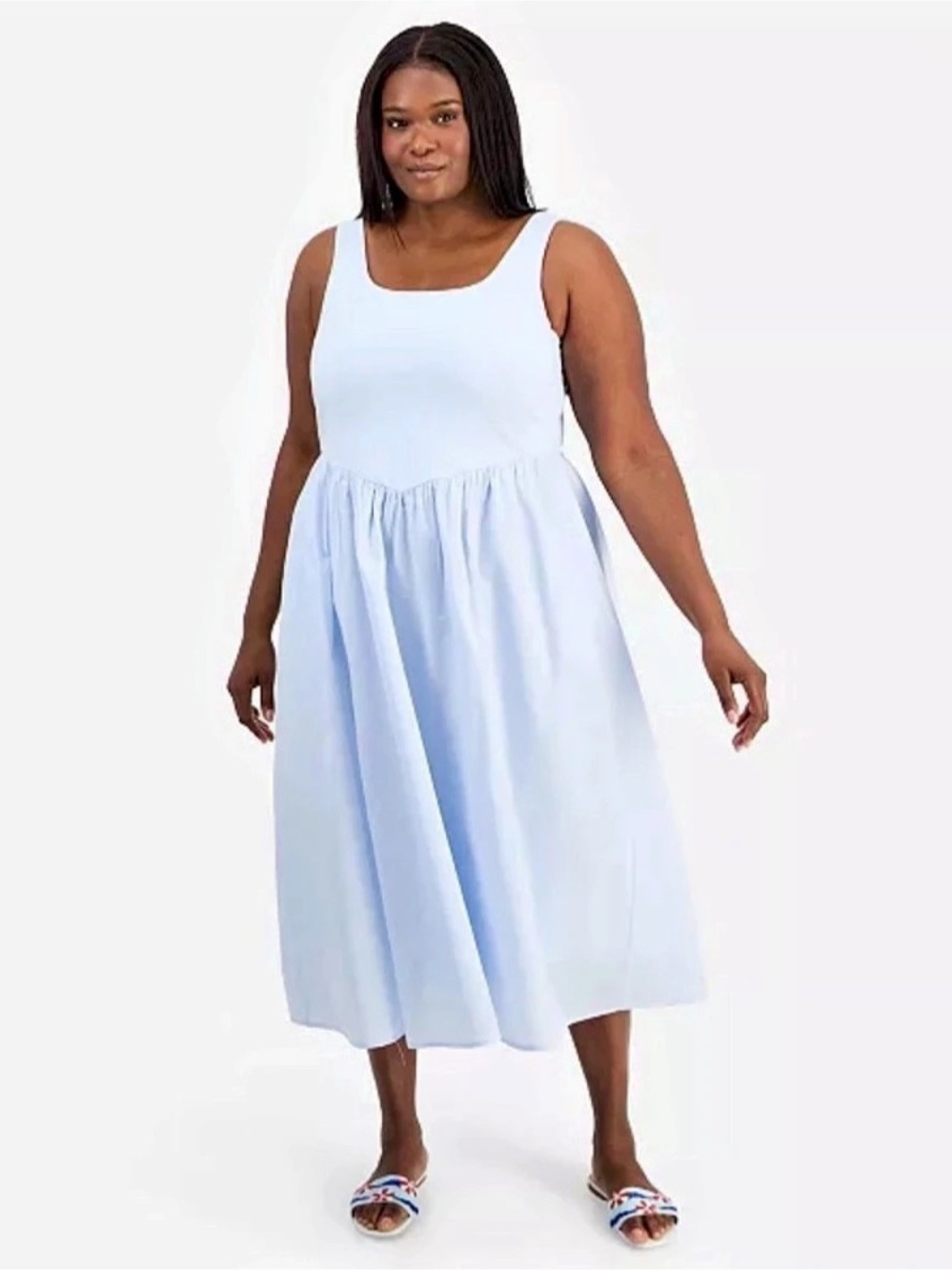 On 34th NWT Knit & Woven Midi Dress Pale Blue